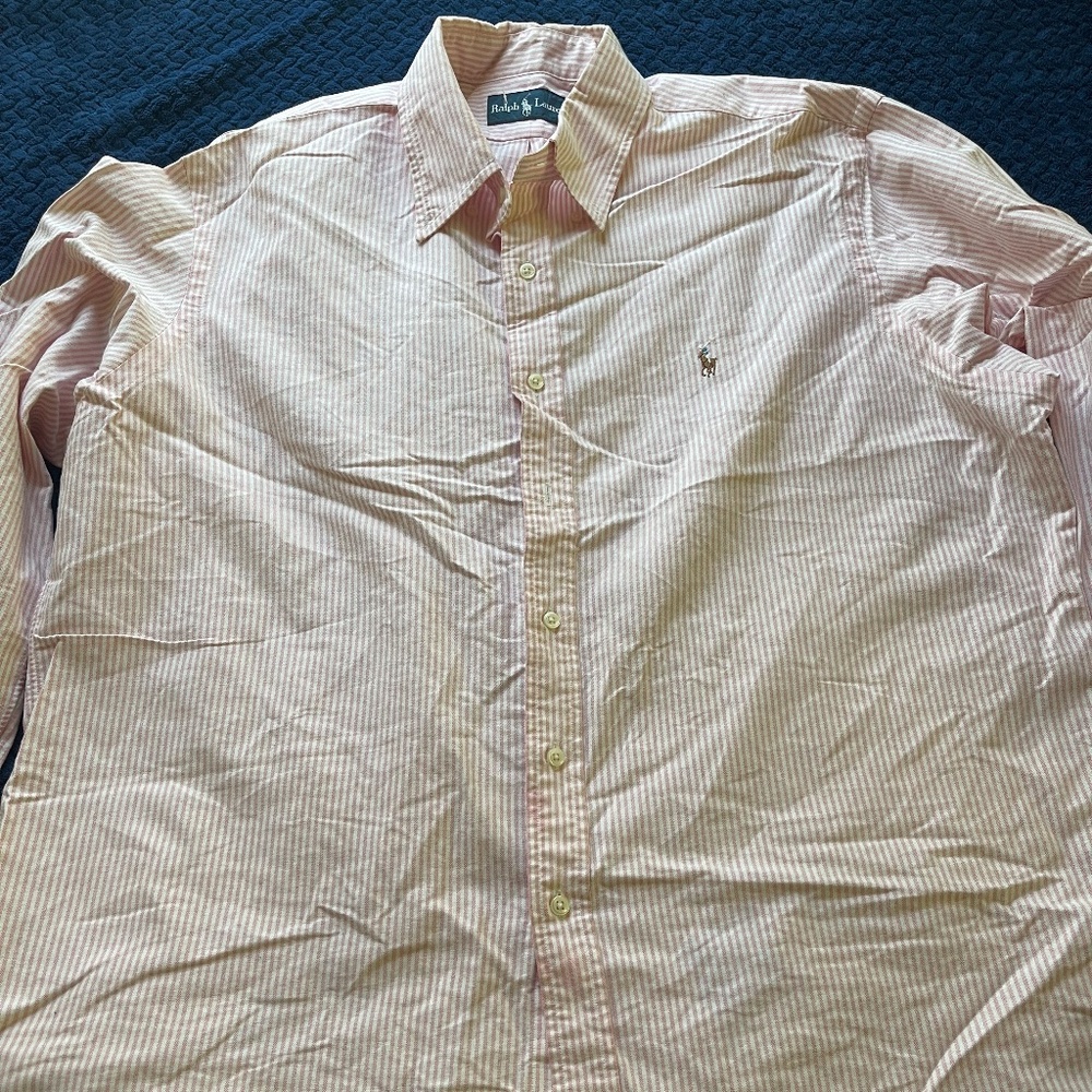 Men's Ralph Lauren Pink and White Stiped Button-Up Shirt Size XXL
